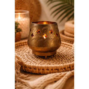 Vintage Footed Ornate Dish Metalwork Etch Incense Tea Light Candle Holder